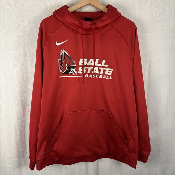 Ball State Cardinals Baseball Nike Hoodie Red Pullover Sweatshirt Mens Size XL - Picture 1 of 6